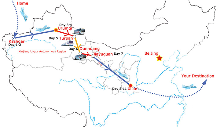 11 Days Silk Road Luxurious Travel Map